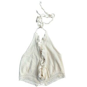 Women’s Halter Top crochet cropped organic cotton cream size S boho chic western